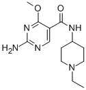 2-Amino-N-(1-ethyl-4-piperidyl)-4-methoxy-5-pyrimidinecarboxamide Struktur