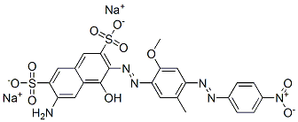 disodium 6-amino-4-hydroxy-3-[[2-methoxy-5-methyl-4-[(4-nitrophenyl)azo]phenyl]azo]naphthalene-2,7-disulphonate Struktur