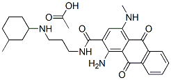 1-amino-9,10-dihydro-4-(methylamino)-N-[(3-methylcyclohexylamino)propyl]-9,10-dioxoanthracene-2-carboxamide monoacetate Struktur