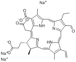 trisodium (2S-trans)-18-carboxylato-20-(carboxylatomethyl)-13-ethyl-12-formyl-2,3-dihydro-3,7,17-trimethyl-8-vinyl-21H,23H-porphine-2-propionate Struktur