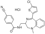 Benzamide, N-((5-(5-chloro-2-thienyl)-2,3-dihydro-1-methyl-1H-1,4-benz odiazepin-2-yl)methyl)-4-cyano-, monohydrochloride Struktur