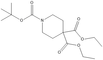 1,4,4-Piperidinetricarboxylic acid, 1-(1,1-diMethylethyl) 4,4-diethyl ester Struktur