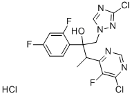 3-(6-chloro-5-fluoropyrimidin-4-yl)-2-(2,4-difluorophenyl)-1-(1H-1,2,4-triazol-1-yl)butan-2-ol Struktur