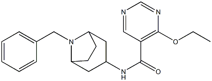 5-Pyrimidinecarboxamide, 4-ethoxy-N-(8-(phenylmethyl)-8-azabicyclo(3.2 .1)oct-3-yl)-, exo- Struktur