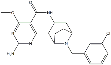 2-Amino-N-(8-(m-chlorobenzyl)-3-beta-nortropanyl)-4-methoxy-5-pyrimidi necarboxamide Struktur