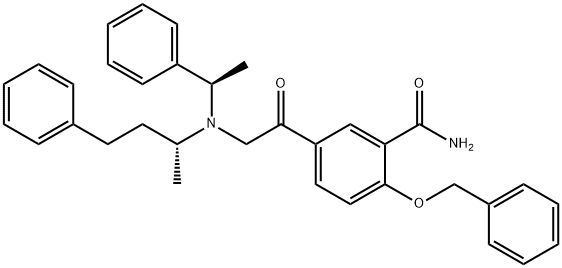 [R-(R*,R*)]-2-(benzyloxy)-5-[[(1-methyl-3-phenylpropyl)(1-phenylethyl)amino]acetyl]benzamide Struktur