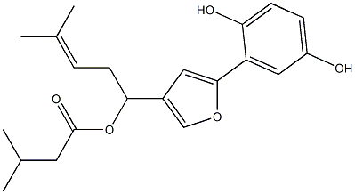 (+)-[1-[5-(2,5-Dihydroxyphenyl)-3-furanyl]-4-methyl-3-penten-1-yl]3-methylbutanoate Struktur