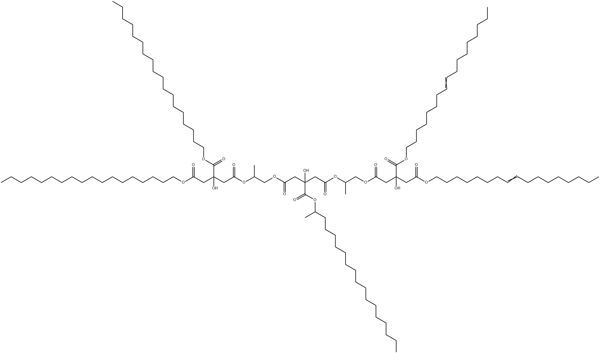 1-heptadec-8-enyl 23-octadecyl 3-[(heptadec-8-enyloxy)carbonyl]-3,12,21-trihydroxy-8,17-dimethyl-12,21-bis[(octadecyloxy)carbonyl]-5,10,14,19-tetraoxo-6,9,15,18-tetraoxatricosanedioate Struktur