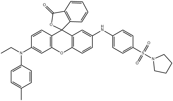 1-[[4-[[6'-[ethyl(p-tolyl)amino]-3-oxospiro[isobenzofuran-1(3H),9'-[9H]xanthen]-2'-yl]amino]phenyl]sulphonyl]pyrrolidine Struktur