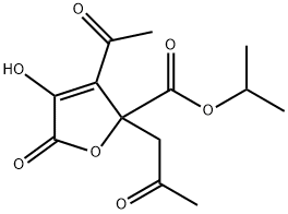 1-methylethyl 3-acetyl-2,5-dihydro-4-hydroxy-5-oxo-2-(2-oxopropyl)-2-furoate Struktur