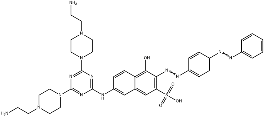 7-[[4,6-Bis[4-(2-aminoethyl)-1-piperazinyl]-1,3,5-triazin-2-yl]amino]-4-hydroxy-3-[[4-(phenylazo)phenyl]azo]-2-naphthalenesulfonic acid Struktur