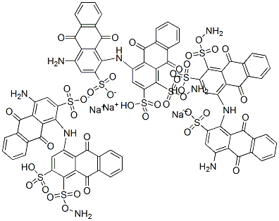 trisodium 1-amino-4-[(4- amino-9,10-dihydro-9,10-dioxosulphonato-1-anthryl)amino]-9,10-dihydro-9,10-dioxoanthracenedisulphonate Struktur