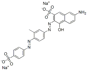 disodium 7-amino-4-hydroxy-3-[[3-methyl-4-[(4-sulphonatophenyl)azo]phenyl]azo]naphthalene-2-sulphonate Struktur