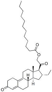 16alpha-ethyl-21-hydroxy-19-norpregna-4,9-diene-3,20-dione laurate Struktur