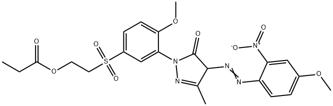 2,4-dihydro-4-[(4-methoxy-2-nitrophenyl)azo]-1-[2-methoxy-5-[[2-(propionyloxy)ethyl]sulphonyl]phenyl]-5-methyl-3H-pyrazol-3-one Struktur