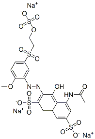 trisodium 5-(acetylamino)-4-hydroxy-3-[[2-methoxy-5-[[2-(sulphonatooxy)ethyl]sulphonyl]phenyl]azo]naphthalene-2,7-disulphonate Struktur