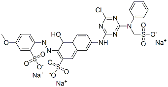 trisodium 7-[[4-chloro-6-[phenyl(sulphonatomethyl)amino]-1,3,5-triazin-2-yl]amino]-4-hydroxy-3-[(4-methoxy-2-sulphonatophenyl)azo]naphthalene-2-sulphonate  Struktur