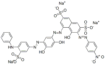 trisodium 5-[[2,4-dihydroxy-5-[[4-(phenylamino)-3-sulphonatophenyl]azo]phenyl]azo]-4-hydroxy-3-[(4-nitrophenyl)azo]naphthalene-2,7-disulphonate Struktur