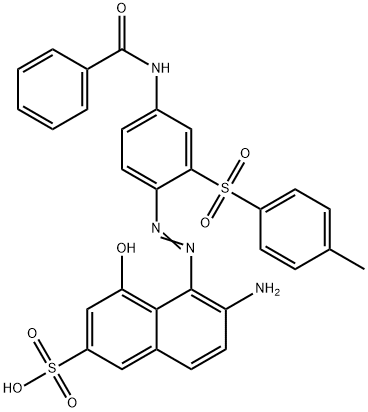 6-amino-5-[[4-(benzoylamino)-2-[(p-tolyl)sulphonyl]phenyl]azo]-4-hydroxynaphthalene-2-sulphonic acid Struktur