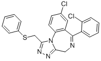 4H-(1,2,4)Triazolo(4,3-a)(1,4)benzodiazepine, 8-chloro-6-(2-chlorophen yl)-1-((phenylthio)methyl)- Struktur