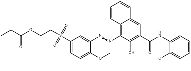 3-hydroxy-4-[[2-methoxy-5-[[2-(1-oxopropoxy)ethyl]sulphonyl]phenyl]azo]-N-(2-methoxyphenyl)naphthalene-2-carboxamide Struktur