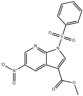 1H-Pyrrolo[2,3-b]pyridine-3-carboxylic acid, 5-nitro-1-(phenylsulfonyl)-, methyl ester Struktur