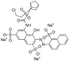 trisodium 5-[[[6-[(2-chloroethyl)sulphonyl]bicyclo[2.2.1]hept-2-yl]carbonyl]amino]-4-hydroxy-3-[(1-sulphonato-2-naphthyl)azo]naphthalene-2,7-disulphonate Struktur