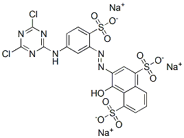 trisodium 3-[[5-[(4,6-dichloro-1,3,5-triazin-2-yl)amino]-2-sulphonatophenyl]azo]-4-hydroxynaphthalene-1,5-disulphonate Struktur