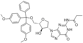 N-(9-((3S,4R,5S)-5-((BIS(4-METHOXYPHENYL)(PHENYL)METHOXY)METHYL)-4-HYDROXYTETRAHYDROFURAN-3-YL)-6-OXO-6,9-DIHYDRO-1H-PURIN-2-YL)PROPIONAMIDE Struktur