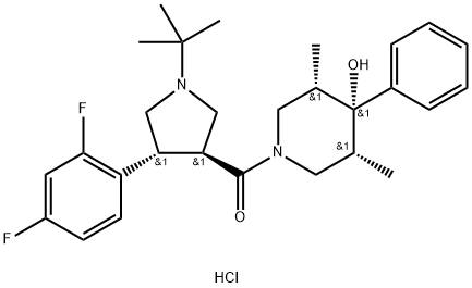 Methanone, [(3S,4R)-4-(2,4-difluorophenyl)-1-(1,1-diMethylethyl)-3-pyrrolidinyl][(3R,5S)-4-hydroxy-3,5-diMethyl-4-phenyl-1-piperidinyl], (HCl) Struktur