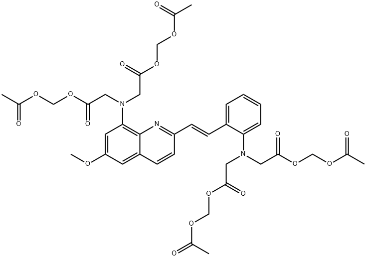 8-BIS[CARBOXYMETHYL]AMINO-2-[2-(2-BIS[CARBOXYMETHYL]-AMINOPHENYL)ETHENYL]-6-METHOXY-QUINOLINE TETRA[ACETOXYMETHYL] ESTER Struktur