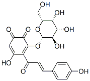 4-hydroxy-3-[3-(4-hydroxyphenyl)prop-2-enoyl]-2-[(2S,3R,4S,5R,6R)-3,4,5-trihydroxy-6-(hydroxymethyl)oxan-2-yl]oxy-cyclohexa-2,4-diene-1,6-dione Struktur