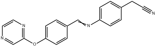 2-[4-({(E)-[4-(2-pyrazinyloxy)phenyl]methylidene}amino)phenyl]acetonitrile Struktur