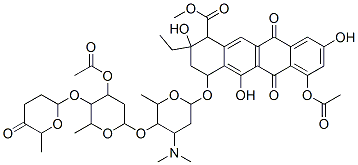 methyl 7-acetyloxy-4-[5-[4-acetyloxy-6-methyl-5-(6-methyl-5-oxo-oxan-2 -yl)oxy-oxan-2-yl]oxy-4-dimethylamino-6-methyl-oxan-2-yl]oxy-2-ethyl-2 ,5,9-trihydroxy-6,11-dioxo-3,4-dihydro-1H-tetracene-1-carboxylate Struktur