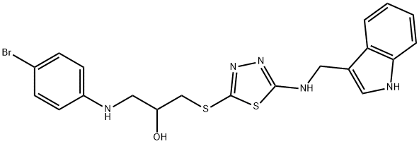 1-[(4-bromophenyl)amino]-3-[[5-(1H-indol-3-ylmethylamino)-1,3,4-thiadi azol-2-yl]sulfanyl]propan-2-ol Struktur