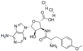 (2S,3S,4R,5R)-3-[[(2S)-2-amino-3-(4-methoxyphenyl)propanoyl]amino]-5-( 6-aminopurin-9-yl)-4-hydroxy-oxolane-2-carboxylic acid dihydrochloride Struktur