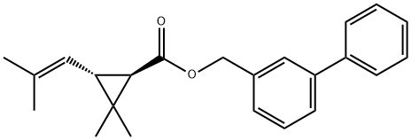 Cyclopropanecarboxylic acid, 2,2-dimethyl-3-(2-methyl-1-propenyl)-, (1,1'-biphenyl)-3-ylmethyl ester, (1R,3R)- Struktur