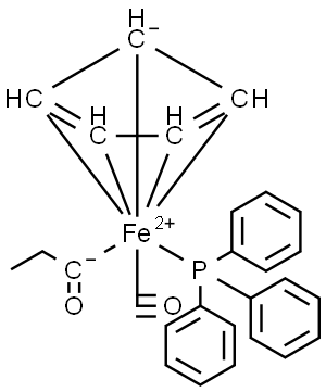 (R)-(-)-PROPIONYL CYCLOPENTADIENYL IRON CARBONYL TRIPHENYLPHOSPHINE COMPLEX Struktur