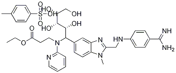 N-[[2-[[[4-(Aminoiminomethyl)phenyl]amino]methyl]-1-methyl-1H-benzimidazol-5-yl]arbonyl]-N-2-pyridinyl-beta-alanine ethyl ester 4-methylbenzenesulfonate Struktur