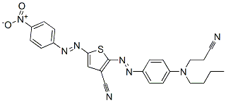 2-[[4-[butyl(2-cyanoethyl) amino]phenyl]azo-5-[(4-nitrophenyl)azo]-3-Thiophenecarbonitrile Struktur