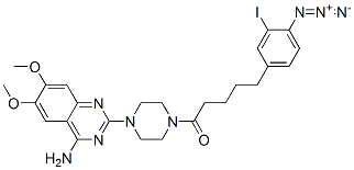 4-amino-6,7-dimethoxy-2-(4-(5-(3-iodo-4-azidophenyl)pentanoyl)-1-piperazinyl)quinazoline Struktur