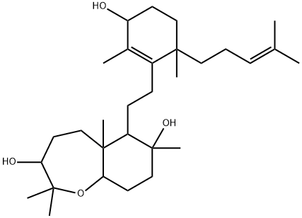 Decahydro-6-[2-[3-hydroxy-2,6-dimethyl-6-(4-methyl-3-pentenyl)-1-cyclohexen-1-yl]ethyl]-2,2,5a,7-tetramethyl-1-benzoxepine-3,7-diol Struktur