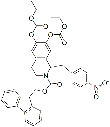 2(1H)-Isoquinolinecarboxylic  acid,  6,7-bis[(ethoxycarbonyl)oxy]-3,4-dihydro-1-[(4-nitrophenyl)methyl]-,  9H-fluoren-9-ylmethyl  ester Struktur