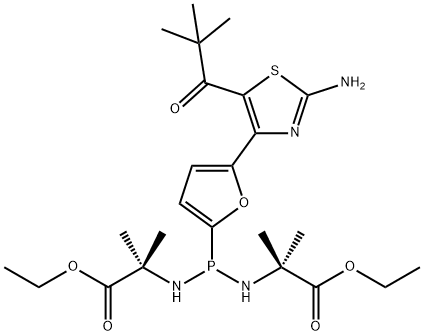 N,N'-[[5-[2-Amino-5-(2,2-dimethyl-1-oxopropyl)-4-thiazolyl]-2-furanyl]phosphinylidene]bis[2-methylalanine] diethyl ester Struktur