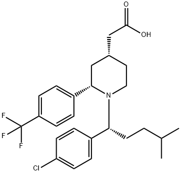 4-Piperidineacetic acid, 1-[(1R)-1-(4-chlorophenyl)-4-methylpentyl]-2-[4-(trifluoromethyl)phenyl]-, (2S,4R)- Struktur