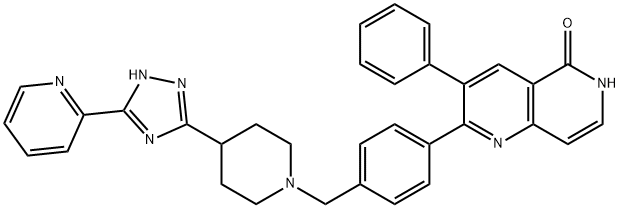 3-Phenyl-2-[4-[[4-[5-(2-pyridinyl)-1H-1,2,4-triazol-3-yl]-1-piperidinyl]methyl]phenyl]-1,6-Naphthyridin-5(6H)-one Struktur