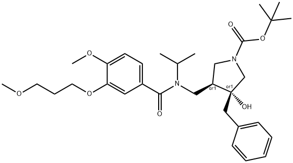 Trans-methyl-1-benzyl-4-methyl-pyrrolidine-3-carboxylate Struktur