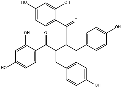 1,4-Bis(2,4-dihydroxyphenyl)-2,3-bis[(4-hydroxyphenyl)methyl]-1,4-butanedione Struktur