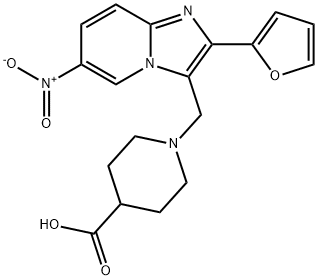 1-(2-FURAN-2-YL-6-NITRO-IMIDAZO[1,2-A]PYRIDIN-3-YLMETHYL)-PIPERIDINE-4-CARBOXYLIC ACID Struktur