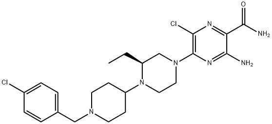 Pyrazinecarboxamide, 3-amino-6-chloro-5-[(3S)-4-[1-[(4-chlorophenyl)methyl]-4-piperidinyl]-3-ethyl-1-piperazinyl]- (9CI)
 Struktur